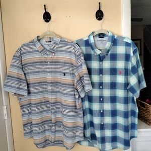 Set Of Two U.S. Polo Assn Button Up Blue Shirts 3XL Preppy Vacation Stretch